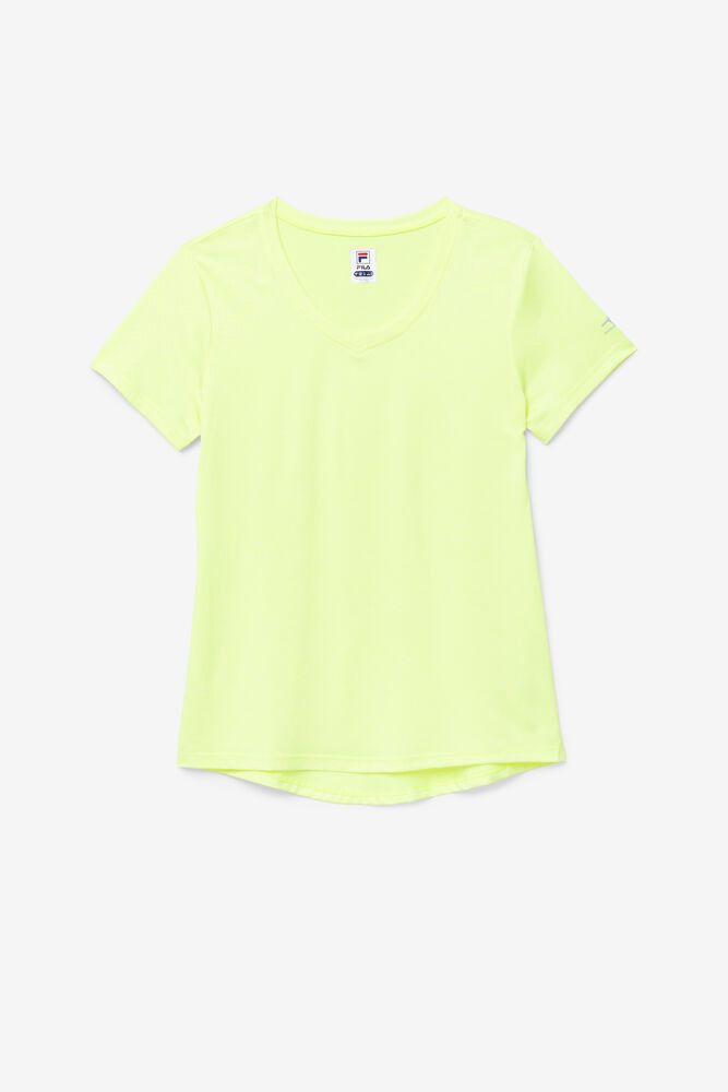 Fila Pickleball Silky V-neck Yellow T-Shirt Womens - NZ 48023-BEHC